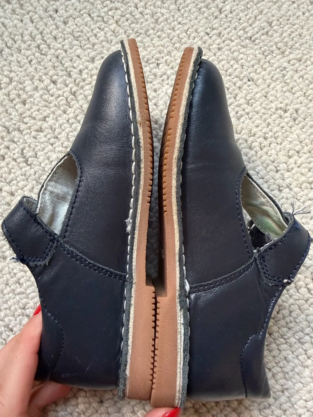 L'Amour Joy Navy Leather T-Strap Shoes - Size 10